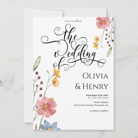 Elegant kalligrafie script eenvoudige bloemenbruil kaart (Voorkant)