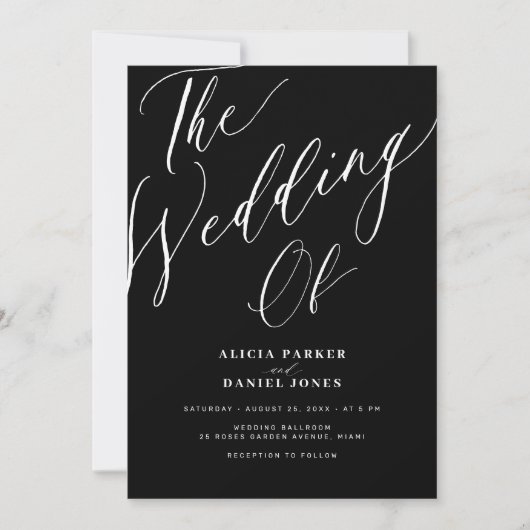 Elegant kalligrafie script eenvoudige zwarte bruil kaart (Voorkant)