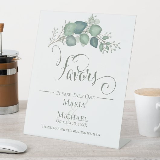 Elegant kalligrafie script Eucalyptus Favors Reclamebord Met Voetstuk (Insitu)