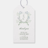 Elegant kalligrafie script Floral Crest Wedding Cadeaulabel (Achterkant)