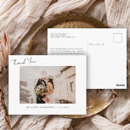 Elegant kalligrafie script huwelijksfoto dankjewel briefkaart
