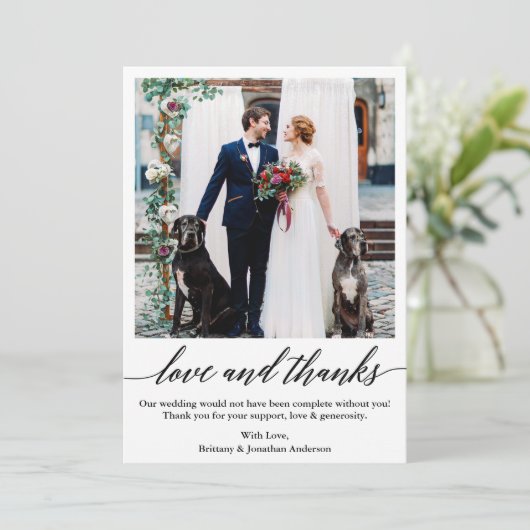 Elegant kalligrafie script liefde Bedankt bruiloft (Staand voorkant)