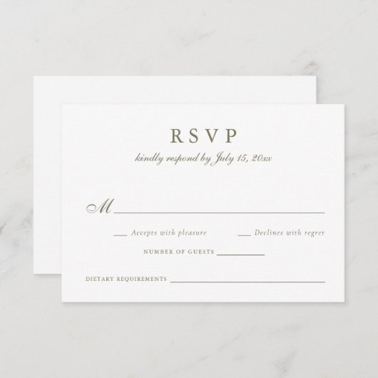 Elegant Kalligrafie Script Olive Sage Bruiloft RSV Kaart (Voorkant / Achterkant)