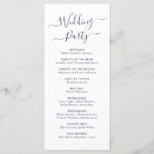 Elegant kalligrafie Script Paarse bruiloft ceremon Programmakaart (Achterkant)