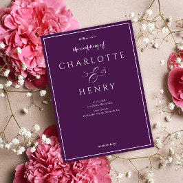 Elegant kalligrafie script Paarse bruiloft Kaart
