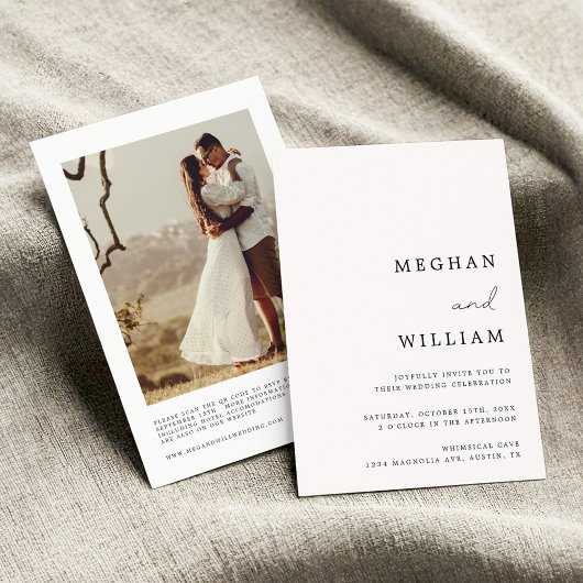 Elegant kalligrafie script QR code bruiloft Kaart