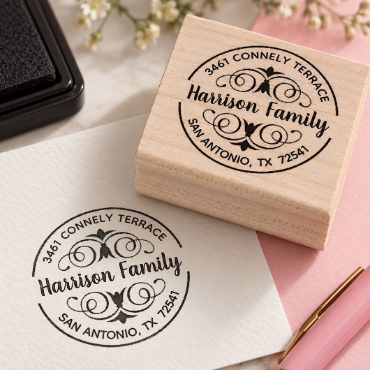 Elegant kalligrafie script retouradreslabel rubberstempel