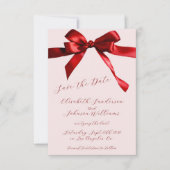 Elegant kalligrafie script rood strik roze bruilof save the date (Voorkant)