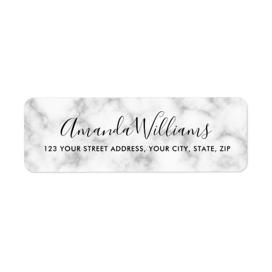 Elegant kalligrafie script wit marmer adres etiket (Voorkant)