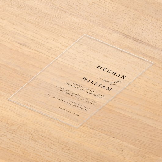 Elegant kalligrafie script zwart wit bruiloft acryl uitnodigingen (Laagn)