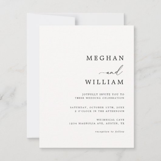 Elegant kalligrafie script zwart wit bruiloft kaart (Voorkant)