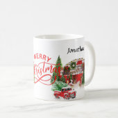 Elegant kalligrafiemonogram rood en groene mas koffiemok (Voorkant rechts)