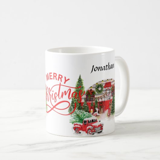 Elegant kalligrafiemonogram rood en groene mas koffiemok (Voorkant rechts)