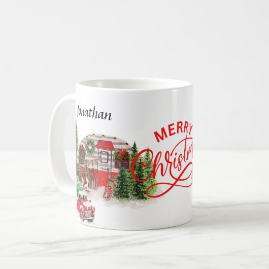 Elegant kalligrafiemonogram rood en groene mas koffiemok (Voorkant links)