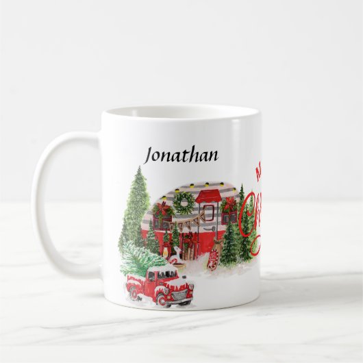 Elegant kalligrafiemonogram rood en groene mas koffiemok (Links)