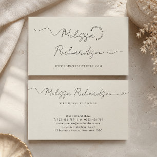 Elegant kalligrafieschrift Minimaal Neutraal Beige Visitekaartje