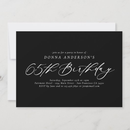 Elegant kalligrafiescript 65ste verjaardagsfeest kaart (Voorkant)