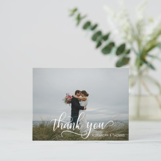 Elegant kalligrafiescript BEDANKT met FOTO Briefkaart (Staand voorkant)