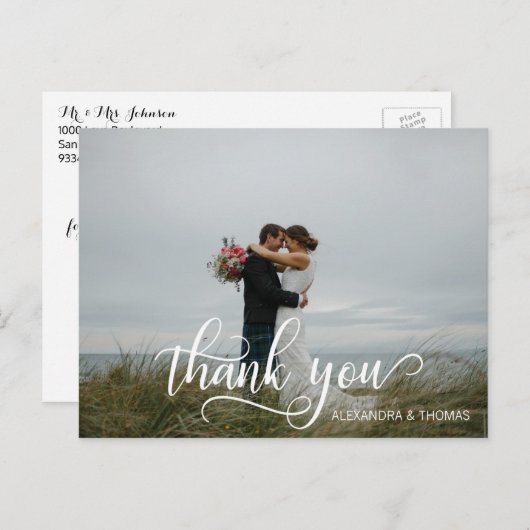 Elegant kalligrafiescript BEDANKT met FOTO Briefkaart (Voorkant / Achterkant)