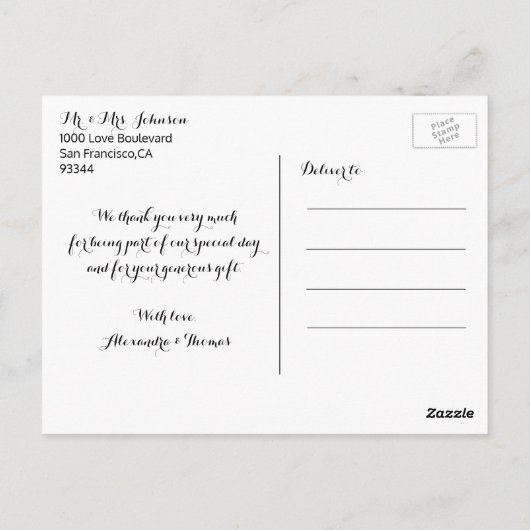 Elegant kalligrafiescript BEDANKT met FOTO Briefkaart (Achterkant)
