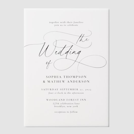 Elegant kalligrafiescript bloeien bruiloft vellum uitnodigingen (Voorkant)