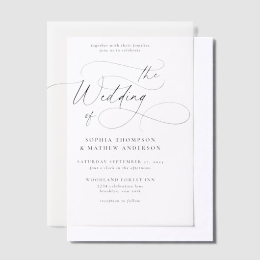 Elegant kalligrafiescript bloeien bruiloft vellum uitnodigingen (Offset)