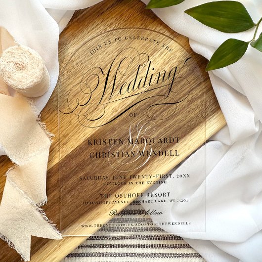 Elegant kalligrafiescript Modern Arch Wedding Acryl Uitnodigingen
