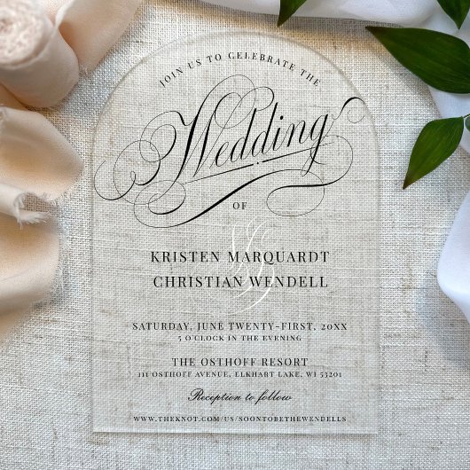 Elegant kalligrafiescript Modern Arch Wedding Acryl Uitnodigingen