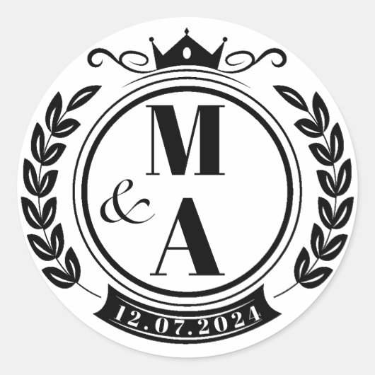 Elegant  kam krans monogram ronde sticker (Voorkant)
