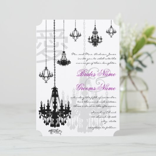 Elegant Kanji for Love Black Chandeliers Wedding Kaart (Staand voorkant)