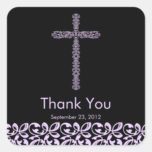 Elegant Kant Cross Heilige Doop Dank u Vierkante Sticker (Voorkant)