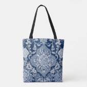Elegant Kant Effect Bloemen in Blauw en Wit Tote Bag (Achterkant)
