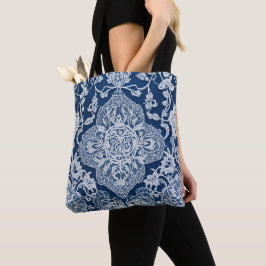 Elegant Kant Effect Bloemen in Blauw en Wit Tote Bag