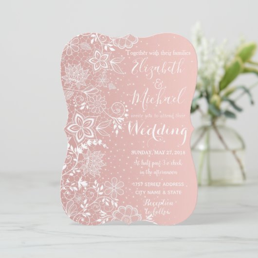 Elegant kant en confetti bruiloft kaart (Staand voorkant)