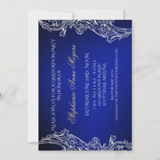 Elegant Kant en Kalligrafie Afstuderen Uitnodiging (Achterkant)