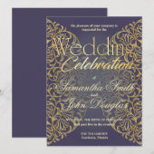 Elegant kant Indigo & Goud Modern Minimalist Kaart (Voorkant / Achterkant)