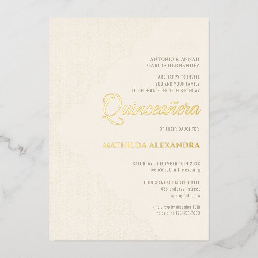 Elegant Kant Tiara Quinceanera Goud Folie Uitnodiging (Voorkant)