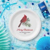Elegant Kardinaal Bird op kerstpine Monogram Papieren Bordje (Feest)
