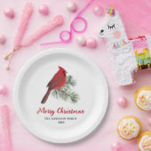 Elegant Kardinaal Bird op kerstpine Monogram Papieren Bordje (Feest)