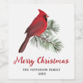 Elegant Kardinaal Bird op kerstpine Monogram Wijn Etiket (Enkel label)