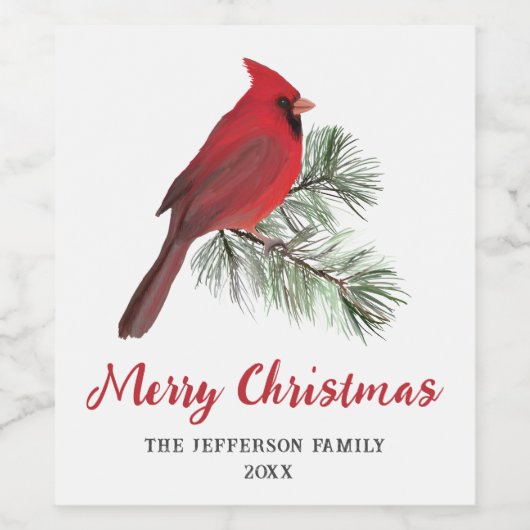 Elegant Kardinaal Bird op kerstpine Monogram Wijn Etiket (Enkel label)