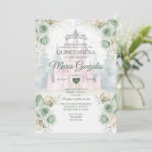 Elegant kasteel Sage Green Princess Quinceañera Kaart (Staand voorkant)