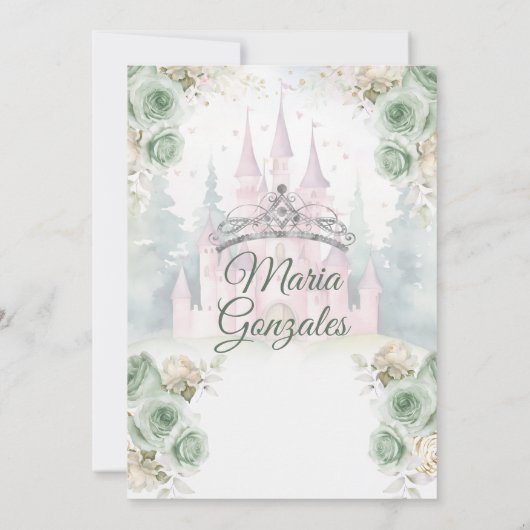 Elegant kasteel Sage Green Princess Quinceañera Kaart (Achterkant)