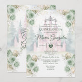 Elegant kasteel Sage Green Princess Quinceañera Kaart (Voorkant / Achterkant)