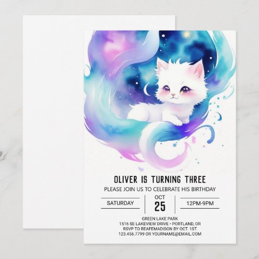 Elegant Kat Magische Verjaardag Kaart (Voorkant / Achterkant)