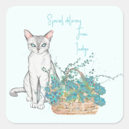 Elegant kat met Stickers of labels met een bloem