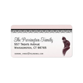 Elegant kat, roze & zwart, retouradreslabel etiket