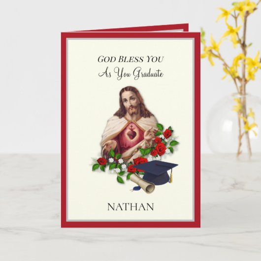 Elegant Katholiek Afstuderen Heilig Hart Rozen Aut Kaart (Gele Bloem)