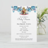 Elegant katholiek Baby shower Blauwe Uitnodiging (Staand voorkant)