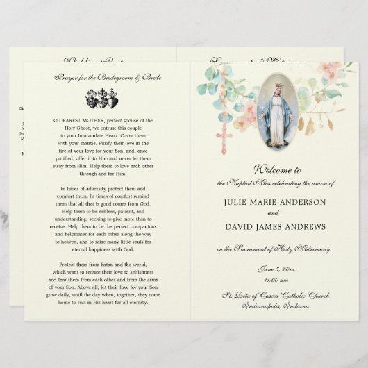 Elegant-katholiek programma voor massale weddensch (Voorkant / Achterkant)